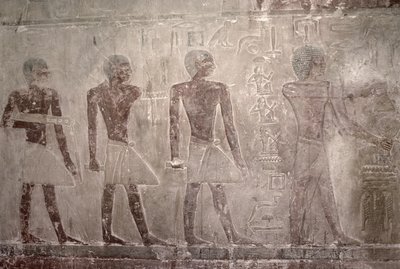 Käsityöläisiä Mastaba-kappelin etelämuurista, vanhasta kuningaskunnasta (seinämaalaus) tekijältä Egyptian 5th Dynasty