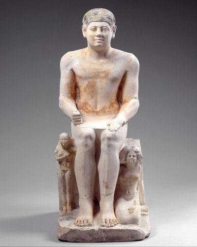 Nikare vaimonsa ja tyttärensä kanssa, noin 2420-2389 eaa. (maalattua kalkkikiveä) tekijältä Egyptian 5th Dynasty