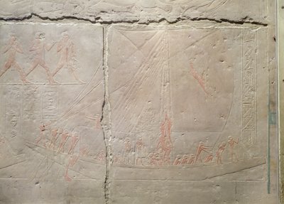Venematkaa kuvaava reliefi Akhethotepin Mastabasta, vanhasta kuningaskunnasta, noin 2400 eKr. (maalattu kalkkikivi) tekijältä Egyptian 5th Dynasty