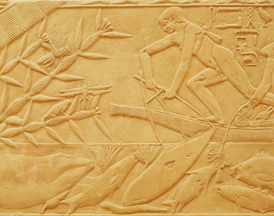 Kalastuskohtaus, Kagemnin Mastaba, Vanha kuningaskunta (kalkkikivi) tekijältä Egyptian 6th Dynasty
