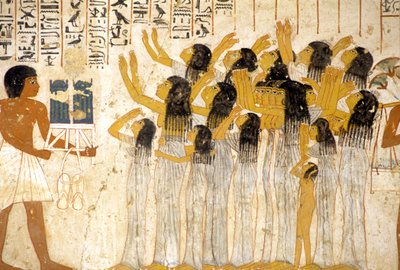 Muinainen Egypti, Maalaus/fresko, Itkevät naiset hautajaiskulkueessa, Ramosen hauta, Thebe, Aatelisten laakso tekijältä Egyptian Egyptian