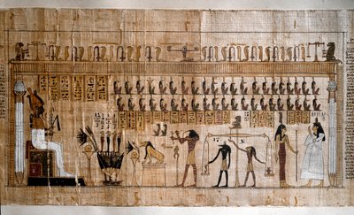Egyptiläinen antiikin aika: sielujen punnitus (psykostaasi). Kuolleiden kirjan papyrus. Torino, Egyptiläinen museo - Muinainen Egypti: sielujen punnitus (psykostasia). Papyrus kuolleiden kirjasta. Egyptiläinen museo, Torino, Italia tekijältä Egyptian Egyptian