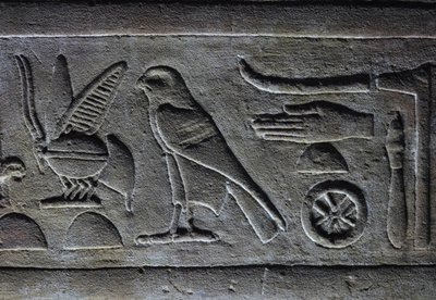 Hieroglyps, Faaraon mehiläinen ja Horuksen haukka, Horuksen temppeli, Edfu tekijältä Egyptian Egyptian