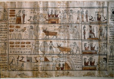 Egyptin antiquit: Elysee Fields. Kuolleiden kirjan papyrus. Ptolemaioksen aikakausi. Torino, egyptiläinen museo tekijältä Egyptian Ptolemaic Period