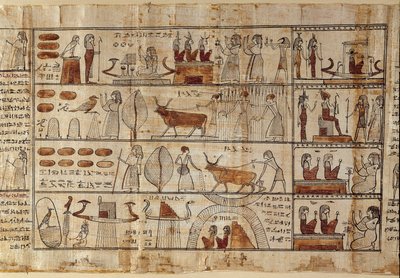 Egyptiläinen antiikki: Elysées-pellot. Maalaus papyrukselle Kuolleiden kirjasta. Ptolemaioskauden Torino, Egyptiläinen museo - Muinainen Egypti: Elysian kentät. Maalaus papyrukselle Kuolleiden kirjasta. Ptolemaioksen kausi. Egyptiläinen museo, Torino, It tekijältä Egyptian Ptolemaic Period