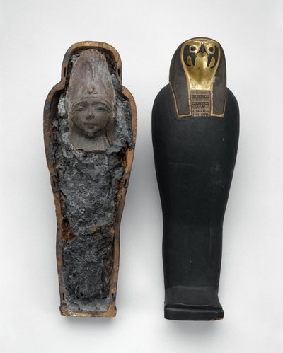 Haukkamainen arkku viljamuumiolla, 332-30 eKr. (maalattua ja kullattua puuta, viljaa, maata, pellavaa ja vahaa) tekijältä Egyptian Ptolemaic Period