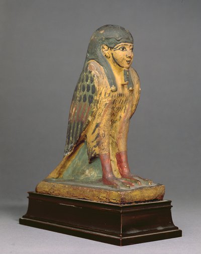 Ihmispäinen Ba-lintu (gessoitu ja maalattu puu) tekijältä Egyptian Ptolemaic Period