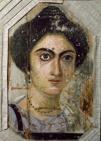 Egyptin antiikki: naisen hautajaismuotokuva. Maalaus puulle. 2. vuosisadan loppu. Fayumista (Fayum) Egyptistä. Firenze, museo archeologico tekijältä Egyptian School