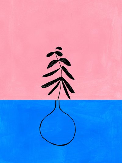 Minimalistinen vaaleanpunainen ja sininen kasvi tekijältä Ejaaz Haniff