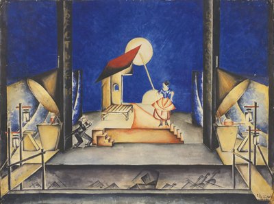 Lavasuunnittelu W. A. Mozartin Opera Bastien und Bastienne -teatteriin, 1925 tekijältä Ekaterina Petrova Troitskaya
