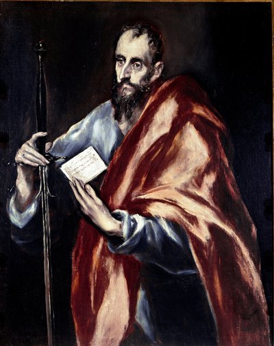 Toledon katedraalin apostoli: Apostoli Pyhä Paavali. Domenikos Theotokopoulos dit El Grecon maalaus (1540-1614) tekijältä El Greco