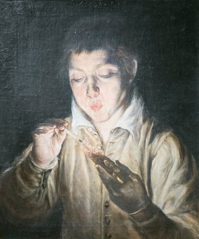 Menino soprando um emberfinnish tekijältä El (1541 1614) Greco