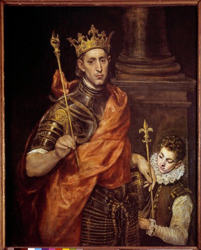 Pyhän Ludvig (Louis IX) muotokuva yhdellä sivulla (1214-1270) Domenikos Theotokopoulos dit El Grecon maalaus (1541-1614) Sun. 1,20 x 0,96 m tekijältä El Greco