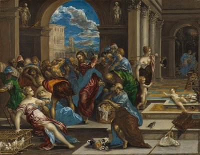 Kristus puhdistaa temppelin, luultavasti ennen vuotta 1570. tekijältä El Greco