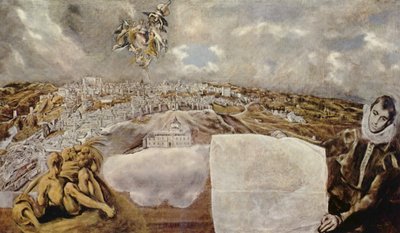 Espanjaksi:  Vista y plano de Toledo Näkymä ja suunnitelma Toledosta tekijältä El Greco