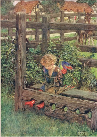 Kuvitus teoksesta "The Book of Old English Songs and Ballads, julkaisija Stodder and Houghton, n. 1910 (värilitho) tekijältä Eleanor Fortescue Brickdale