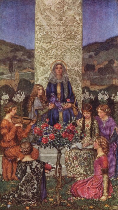 Our Lady laulaa Magnificat, Sävyillä, jotka ylittävät makean (väri litho) tekijältä Eleanor Fortescue Brickdale