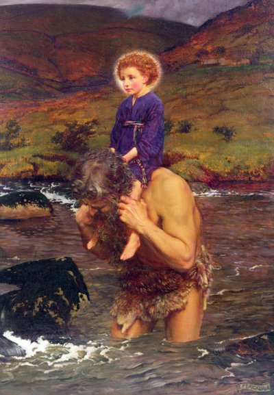 Pyhä Christopher kantaa Kristus-lapsia (öljy kankaalle) tekijältä Eleanor Fortescue Brickdale