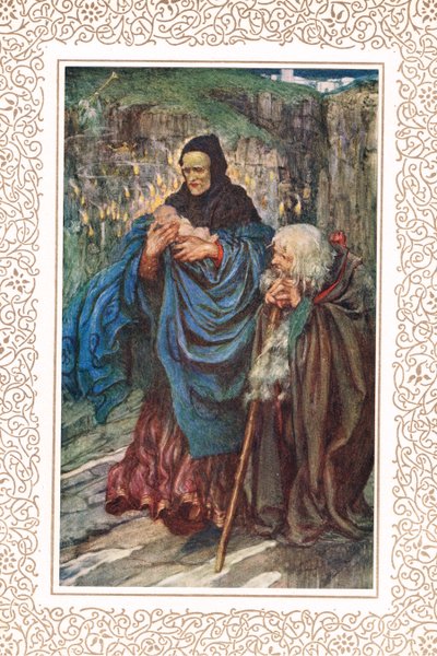 The Infant Arthur löytyy..., kuvitus Alfred Tennysonin (1809-92) teoksesta "Idylls of the King", julkaisija Hodder & Stoughton tekijältä Eleanor Fortescue Brickdale