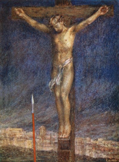 Kuninkaan voitto, "Se on valmis" (väri litho) tekijältä Eleanor Fortescue Brickdale