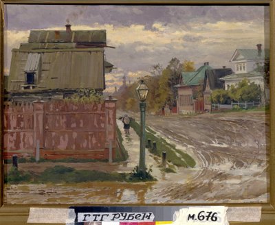 Katu Moskovassa. (Katu Moskovassa). Elena Dmitryevna Polenova (1850-1898) maalaus öljy kankaalle. Venäläinen taide, 1800-luvun loppu. Valtion Tretjakovin galleria, Moskova. tekijältä Elena Polenova