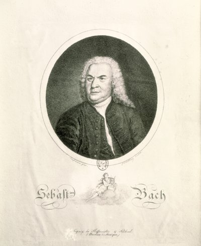 Friedrich Wilhelm Nettlingin kaivertama Johann Sebastian Bachin (1685-1750) muotokuva (kaiverrus) (bw kuva) tekijältä Elias Gottleib Haussmann