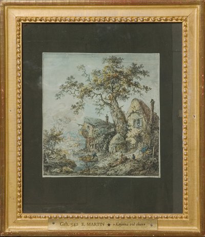 Landschaft mit Bauernhof oder Hütten bei der Eiche tekijältä Elias Martin