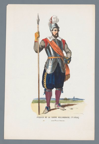 Pikeman hollantilaiskaartista. (1600-luku.) Prinssi Mauricen johdolla (otsikko esineessä) tekijältä Elias Spanier