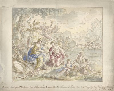 Suunnittelu huonemaalaukseen, jossa on allegoria maasta tekijältä Elias van Nijmegen