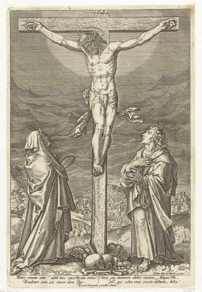 Kristus ristillä Marian ja Johannes Kastajan kanssa Passion of Christ (sarjan nimi) tekijältä Elias van den Bossche