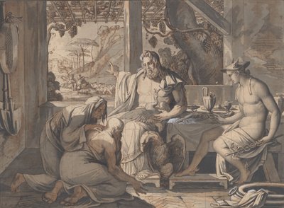 Jupiter ja Merkurius paljastavat itsensä Philemonille ja Baucisille, 1809. tekijältä Elie Honore Montagny