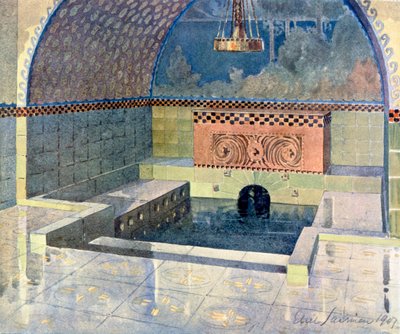 Kylpyhuone Merijoen maalaistalossa, suunnitellut Eliel Saarinen, "Documents d