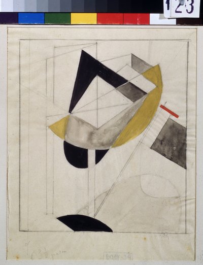 Proun 19 (Proun 19) - Lazar Lissitskij dit El Lissitskij (Lissitski tai Lissitski tai Lissitzky) (1890-1941) teos, guassi ja muste paperille, noin 1920 - venäläinen avantgarde, 1900-luvun alku, abstrakti taide - State Tretyakov Galleria, Moskova tekijältä Eliezer Markowich Lissitzky