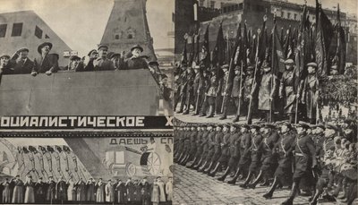 Kuvitus julkaisusta Neuvostoliitto rakentaa sosialismia, 1933. tekijältä Eliezer Markowich Lissitzky