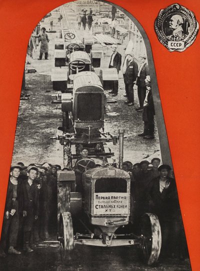 Stalingradin traktoritehdas. Kuvitus julkaisusta Neuvostoliitto rakentaa sosialismia, 1933. tekijältä Eliezer Markowich Lissitzky