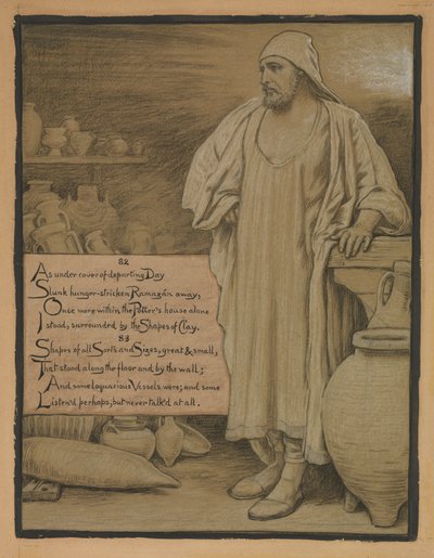(Omar Khayyámin Rubáiyátin kuvitus) Potterin talossa (Kuvituskuva) tekijältä Elihu Vedder
