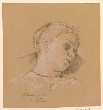 Piirros, Italialaisen tytön pää, n. 1885 tekijältä Elihu Vedder