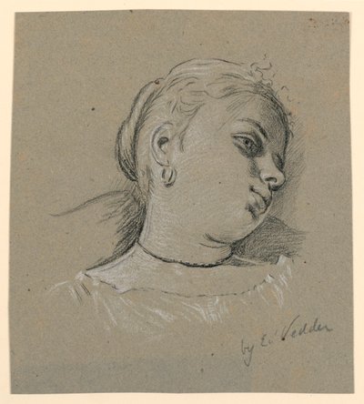 Piirros, Italialaisen tytön pää, n. 1885 tekijältä Elihu Vedder