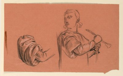 Piirustus, hahmotutkimuksen yksityiskohtia, n. 1885 tekijältä Elihu Vedder