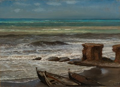 Aallot Palossa 1874 (Öljy kartongille, kiinnitetty kankaalle) tekijältä Elihu Vedder