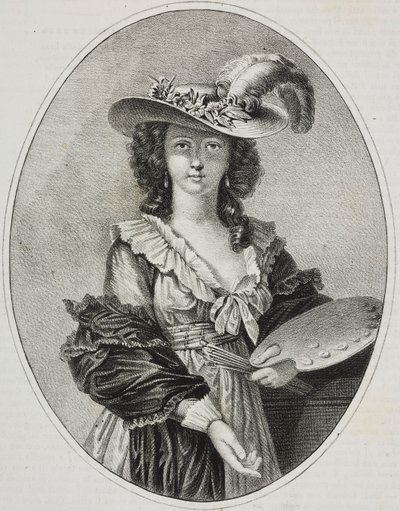 Ranskalaisen taidemaalarin Elisabeth Vigee Le Brunin omakuva paletin kanssa, Giovanni Marianin litografia, Poliorama Pittoresco, n 42, 28. toukokuuta. tekijältä Elisabeth Louise (after) Vigee Lebrun