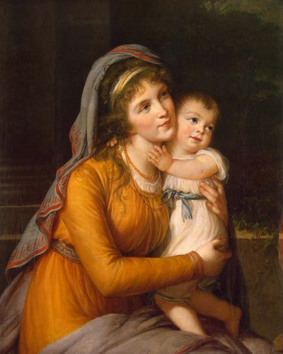 Paronitar Anna Sergejevna Stroganova muotokuva 1765-1824 poikansa kanssa, n. 1800 tekijältä Elisabeth Louise Vigee Lebrun