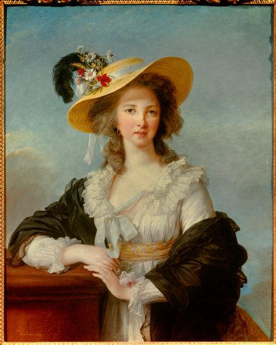 Yolande Gabrielle Martine de Polastronin, Polignacin herttuattaren (1749-1793) muotokuva Marie Elisabeth Louise Vigee Le brunin (tai Vigee-Lebrunin tai Vigee Lebrunin) olkihattumaalauksella (1755-1842) 1782 su. 0,92x0,73 m - Herttuattaren muotokuva - Muoto tekijältä Elisabeth Louise Vigee Lebrun