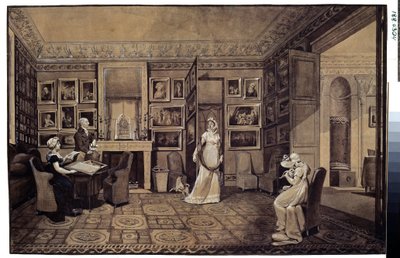 Olohuone prinssi Ivan Ivanowitch Baryatinsky-talossa (1772-1825) Altonassa (Altonan Baryatinsky-talon salonki). Piirustus: Marie Louise Elisabeth Vigee-Lebrun (Vigee Lebrun) (1755-1842) tekijältä Elisabeth Louise Vigee Lebrun