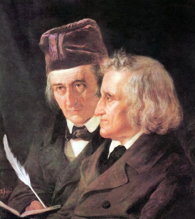 Grimmin veljekset: Jacob (1785-1863) ja Wilhelm (1786-1859), Elisabeth Jerichau-Baumannin maalaus tekijältä Elisabeth Maria Anna Jerichau Baumann
