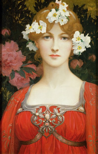 Valkoisten kukkien sormus (öljy kankaalle) tekijältä Elisabeth Sonrel