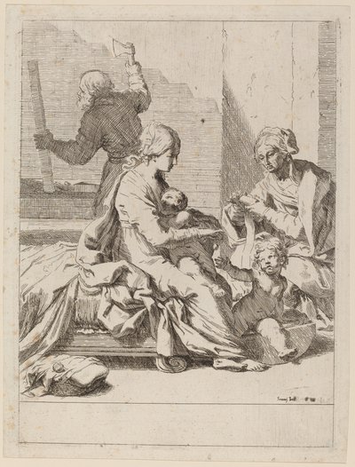 Pyhä perhe Pyhän Elisabetin ja Pyhän Johannes Kastajan kanssa tekijältä Elisabetta Sirani