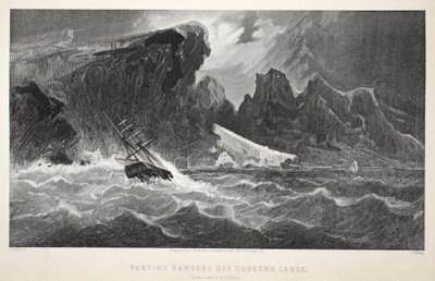 Erottelevat Hawserit Godsend Ledgestä, kuva toisesta Grinnell-retkistä Sir John Franklinia etsimässä...", 1856 tekijältä Elisha Kane