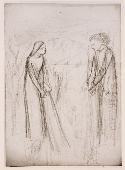 Annunciation, mahdollisesti 1970-77 (mustavalkoinen valokuva valkoiselle paperille painettuna). tekijältä Elizabeth Eleanor (1834 62) (after) Siddal