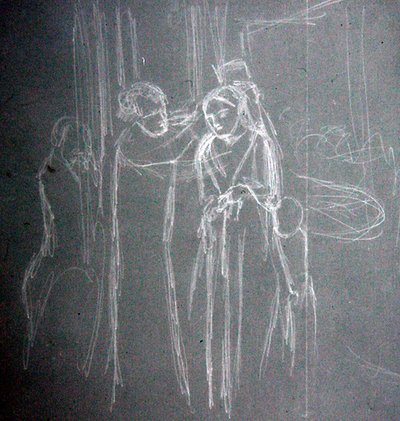 Millinersin luona (lyijykynä paperille) tekijältä Elizabeth Eleanor Siddal